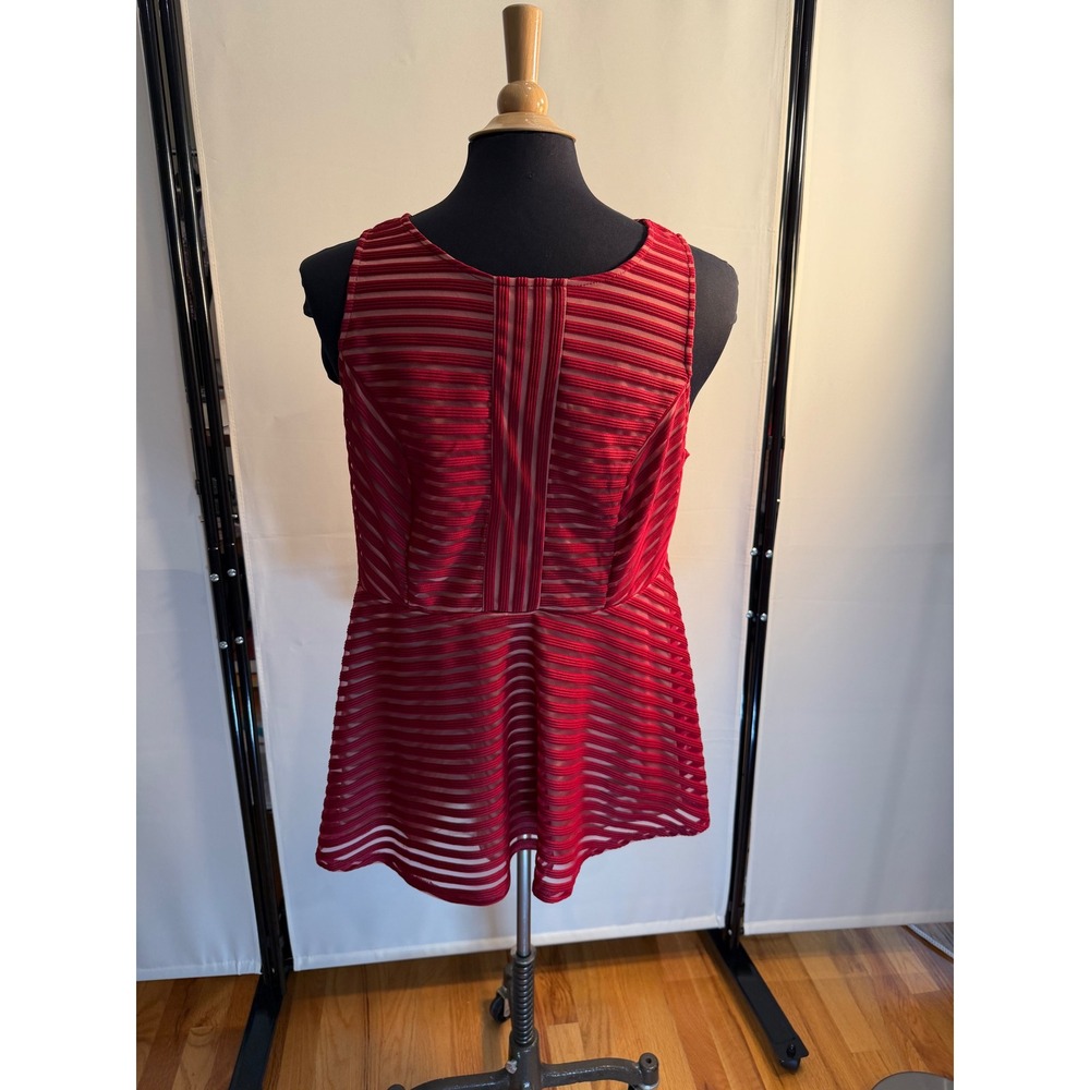 Torrid Womens Red Striped Mesh Peplum Top Sleeveless Blouse Size 1 L XL